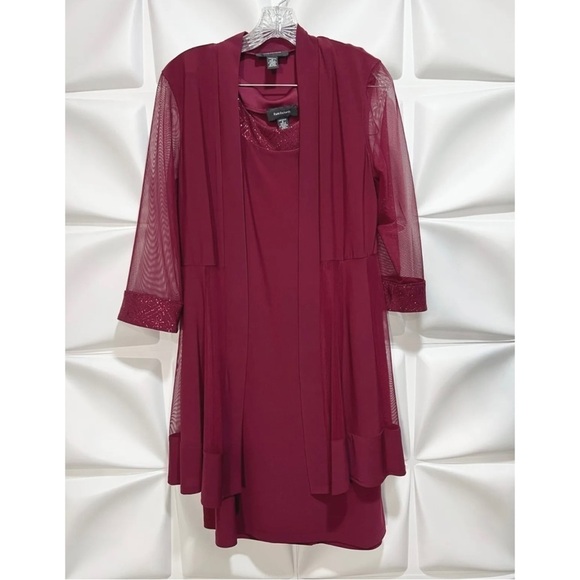 R&M Richards Sz S Red Slinky Glitter Swing Jacket and Shift Dress Formal Set - Picture 10 of 15